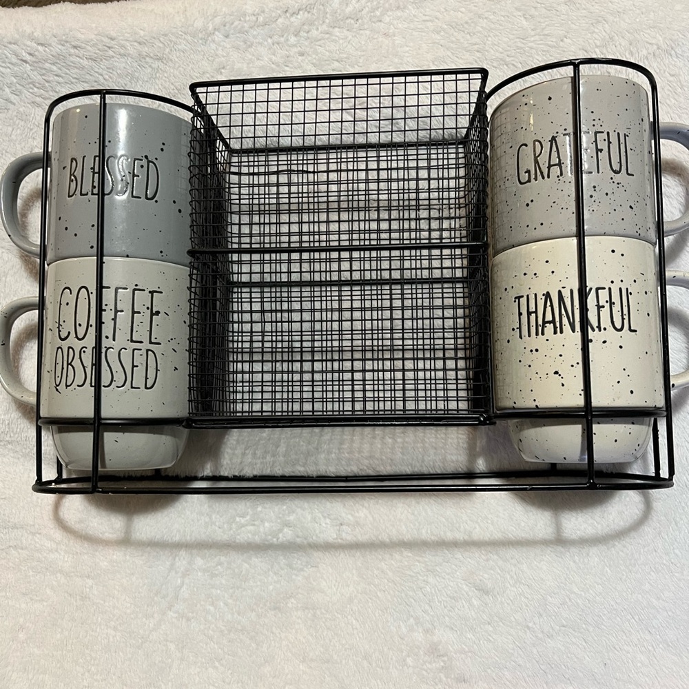 Boston Warehouse Inspirational Stacked Mug Set With Coffee Pod Storage Gray